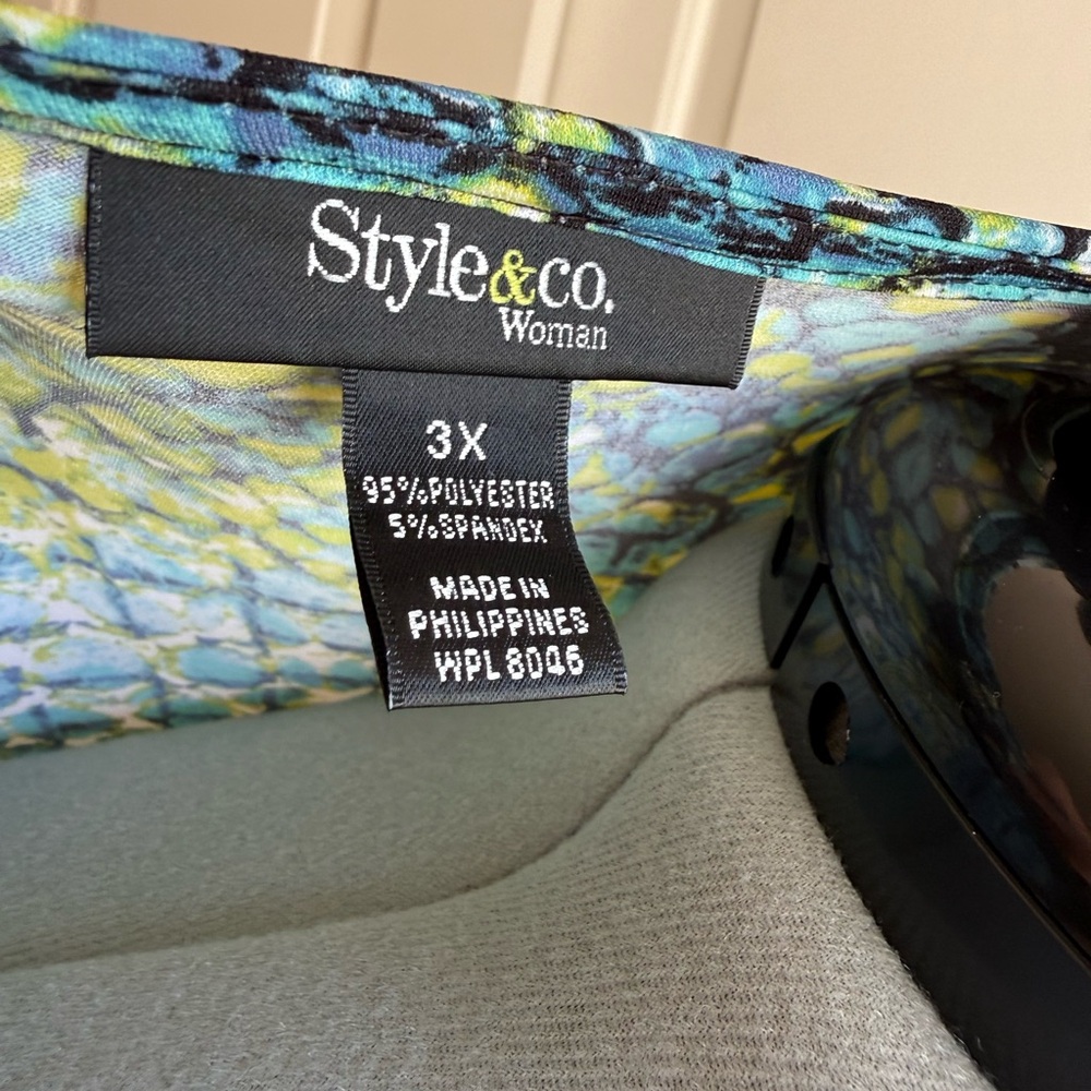 Style & Co. Blue Green Black Multi-Print Short Sleeve Scoop Neck Blouse Size 3X - Picture 5 of 5